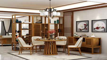 新中式红木家具以淡墨妆黛，清新雅致。